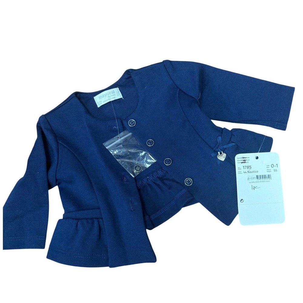 Mayoral Newborn Baby Girl Navy Blue Peplum Cardigan Blazer Jacket‎ 0-1M NWT